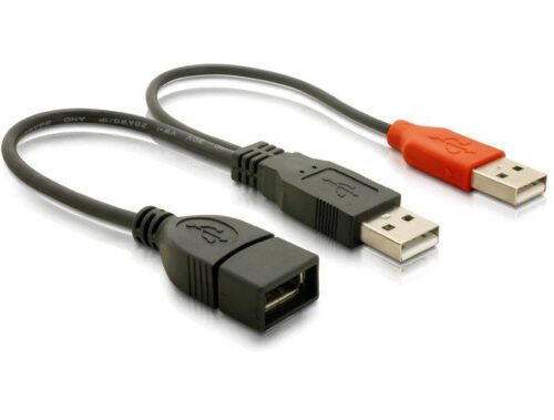 POWERTECH Καλώδιο USB 2.0 2x σε USB female, 0.2m, Black