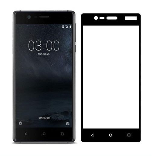 POWERTECH Tempered Glass 3D Full Face για Nokia 3, Black