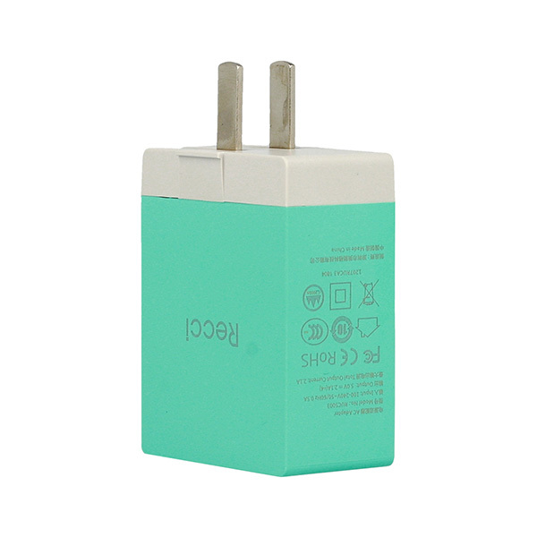 Recci Wall Charger Cube RUC5003 - 4xUSB - 2,1A CN/US plug Green + EU adapter - Image 3