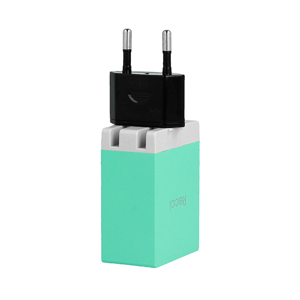 Recci Wall Charger Cube RUC5003 - 4xUSB - 2,1A CN/US plug Green + EU adapter - Image 6