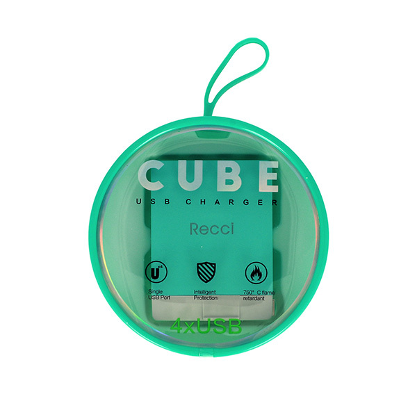 Recci Wall Charger Cube RUC5003 - 4xUSB - 2,1A CN/US plug Green + EU adapter - Image 7