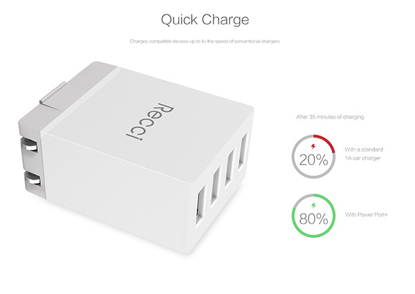 Recci Wall Charger Cube RUC5003 - 4xUSB - 2,1A CN/US plug Green + EU adapter - Image 8