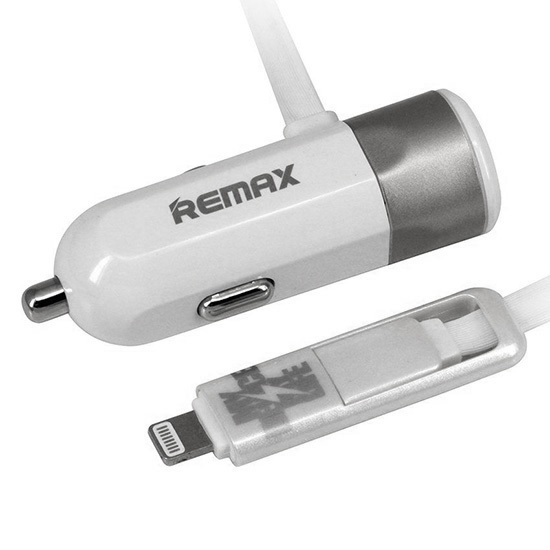 REMAX Car Charger RCC-102 - USB - 3,4A with 2 in 1 cable Micro USB, Lightning silver - Image 2