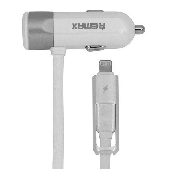 REMAX Car Charger RCC-102 - USB - 3,4A with 2 in 1 cable Micro USB, Lightning silver - Image 3