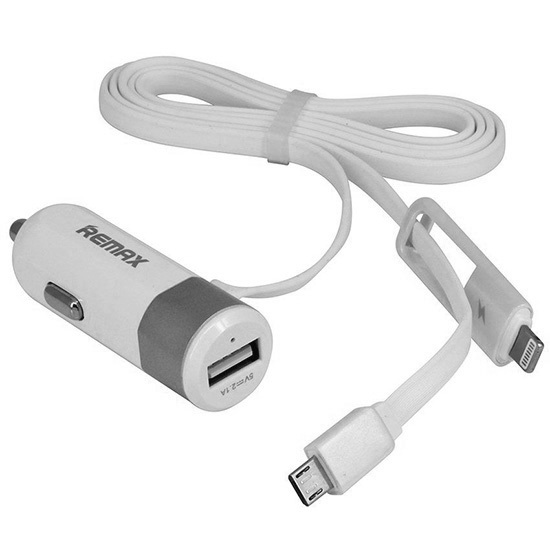 REMAX Car Charger RCC-102 - USB - 3,4A with 2 in 1 cable Micro USB, Lightning silver - Image 4
