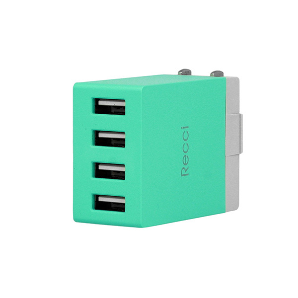 Recci Wall Charger Cube RUC5003 - 4xUSB - 2,1A CN/US plug Green + EU adapter