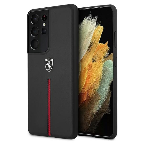 Original Case FERRARI - Hard Case Off Track Leather Nylon Stripe FEOSIHCS21LBK - Samsung S21 Ultra Galaxy G998 Black