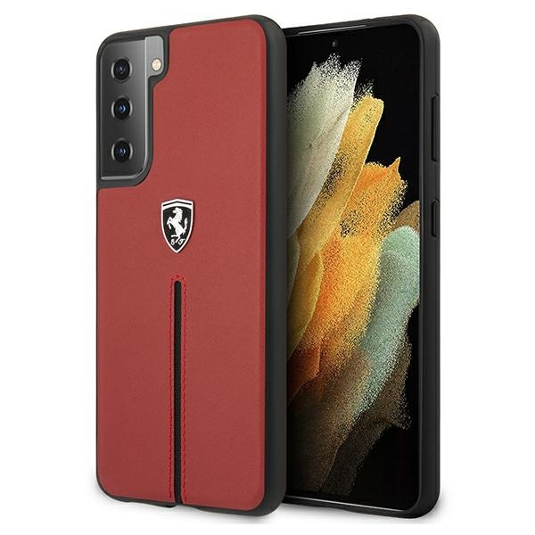 Original Case FERRARI - Hard Case Off Track Leather Nylon Stripe FEOSIHCS21MRE - Samsung S21 Plus Galaxy G996 Red
